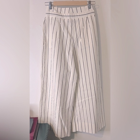 NWT Zara Cotton Blend Striped Casual Wide Leg Coastal Paper Bag Pants Sz XS - Picture 7 of 8